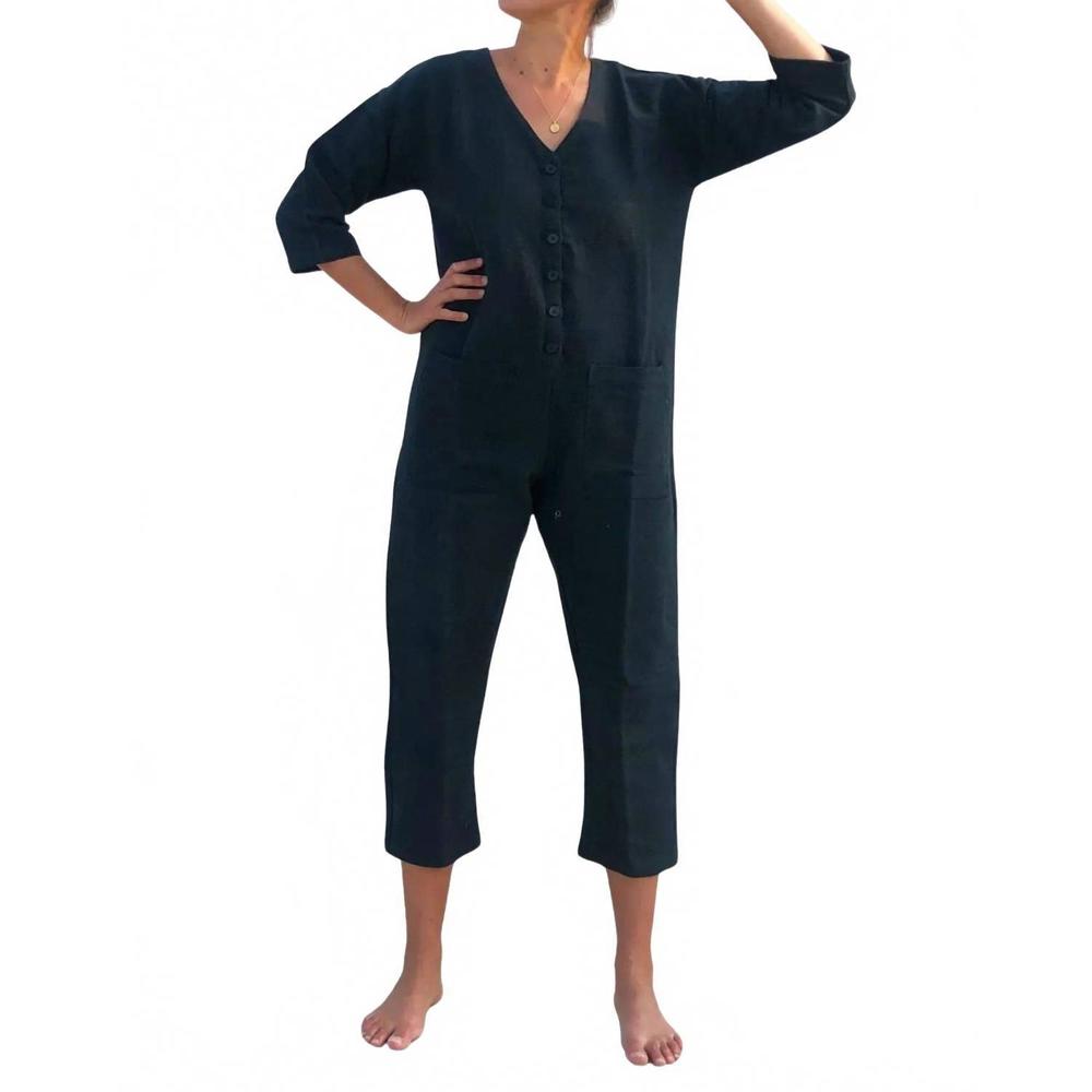 NEW HAPPY FRENCH GANG textured jumpsuit in black